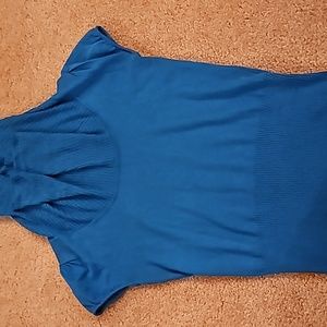Blue Short Sleeve Top with Cowl Neck